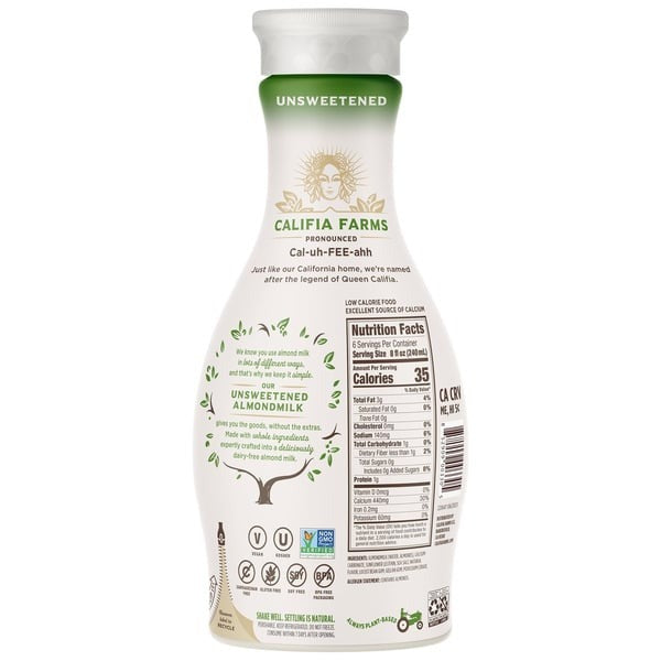 Califia Farms Unsweetened Almondmilk, 48 fl oz, 2-count