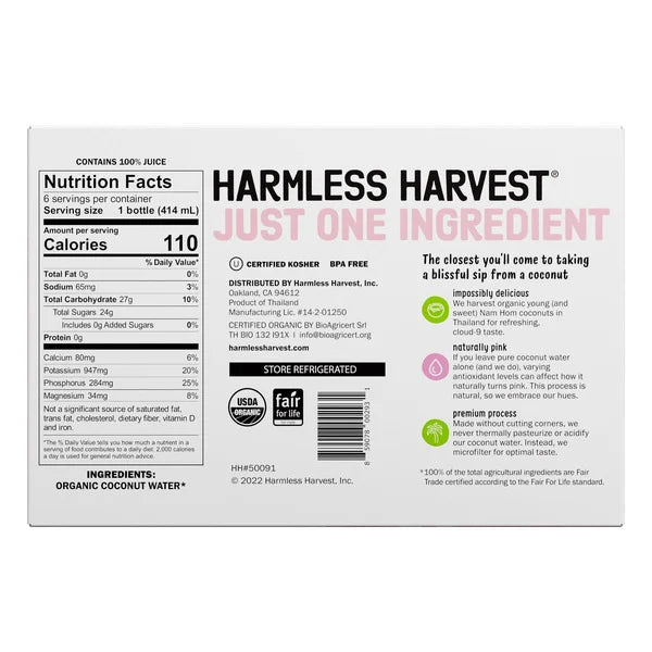 Harmless Harvest Organic Coconut Water, 14 oz, 6-count