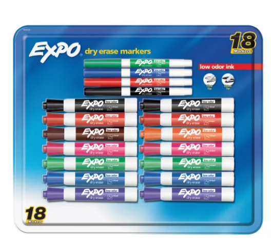 Expo Low Odor Dry Erase Markers, 18-count