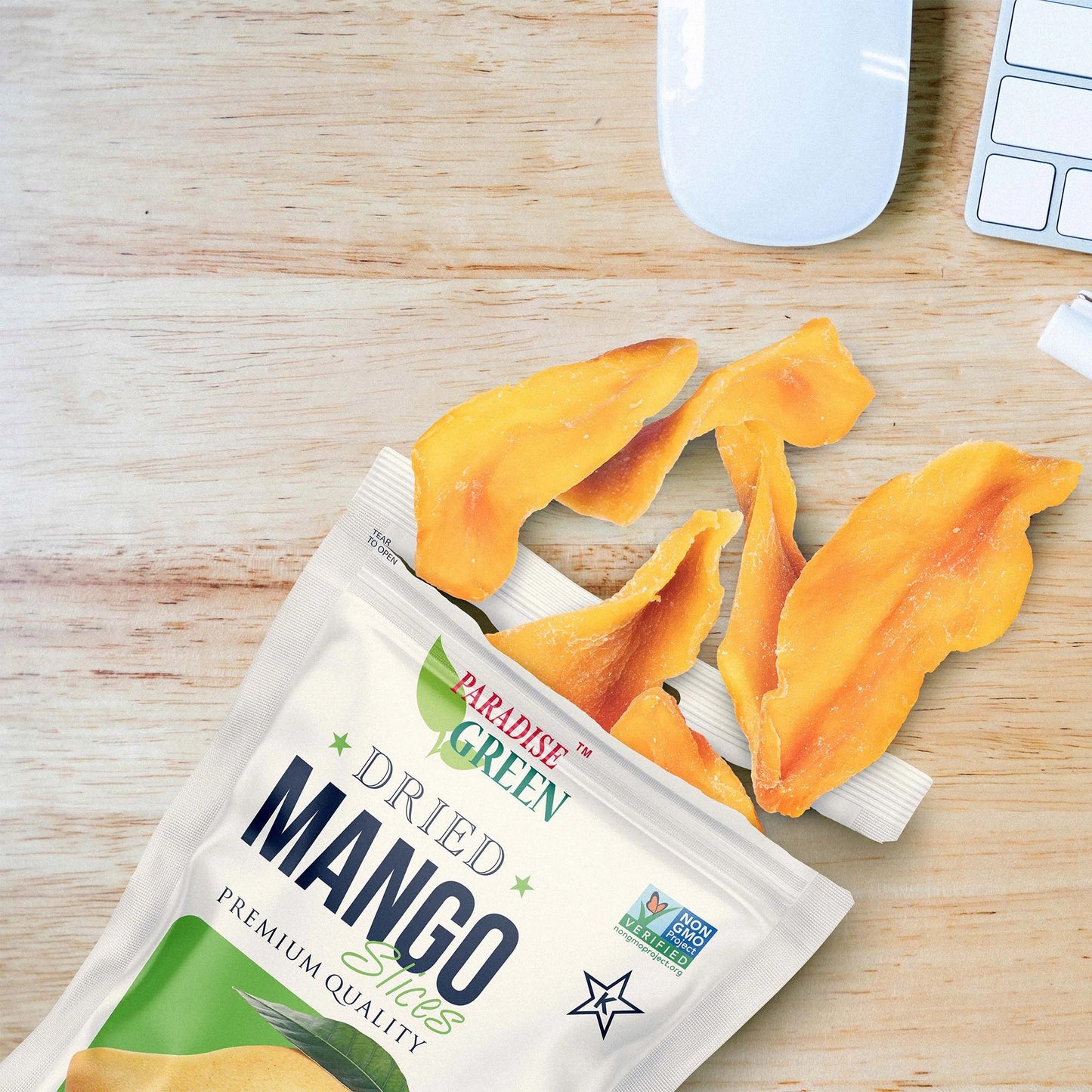 Paradise Green Premium Dried Mango Slices, 3.5 oz, 8-count