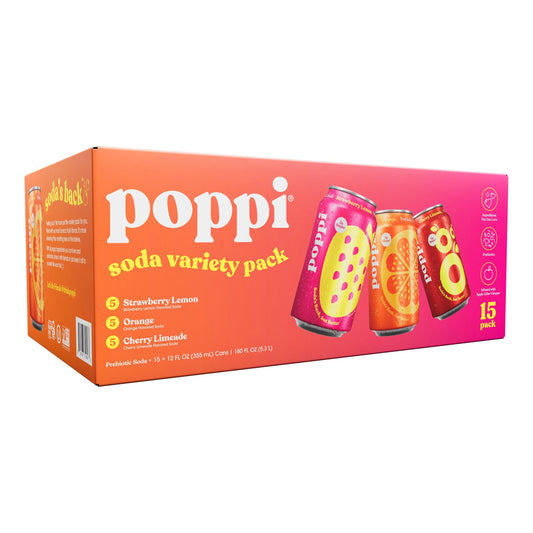 Poppi Soda, Variety Pack, 12 fl oz, 15-count