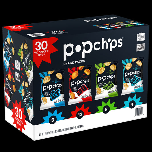 Popchips Potato Chips Snack Packs, Variety Pack, 0.8 oz, 30-count