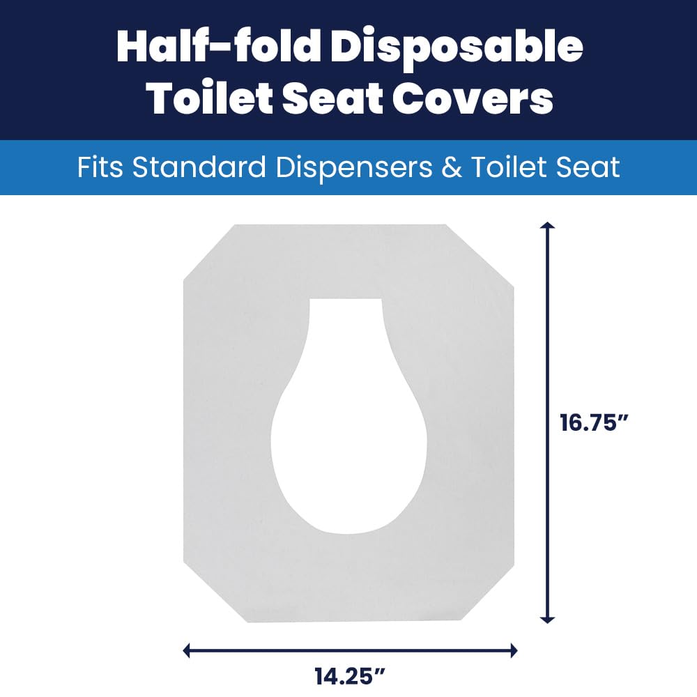 Hospeco Flushable Toilet Seat Covers - 1000 Pcs, 4 Packs of 250 - Disposable Paper Discreet Seats for Commercial Wall Dispenser, 16.75 x 14.25 Half-Fold, White