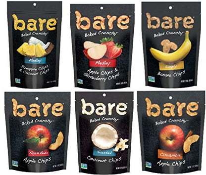 Bare Baked Crunchy Fruit Chips Snack Peak Variety Gift Box – Coconut, Apple, Cinnamon Apple, Banana, Apple Strawberry Medley, and Pineapple Coconut Medley