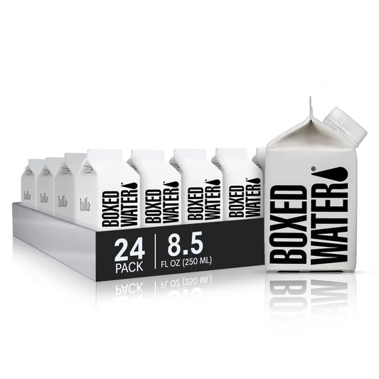 Boxed Water 8.5 oz. (24 Pack) – Purified Drinking Water in 92% Plant-Based Boxes, 100% Recyclable, BPA-Free, Refillable Cartons, Sustainable Alternative to Plastic Bottled Water, Mini Water for Kids