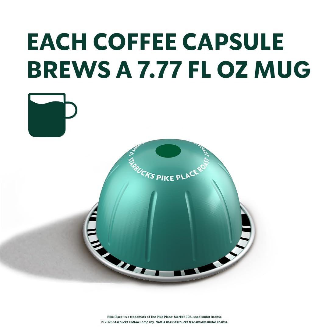 Starbucks by Nespresso Vertuo, Pike Place, Medium Roast Coffee 30-count Coffee Pods, Brews 7.8 oz.