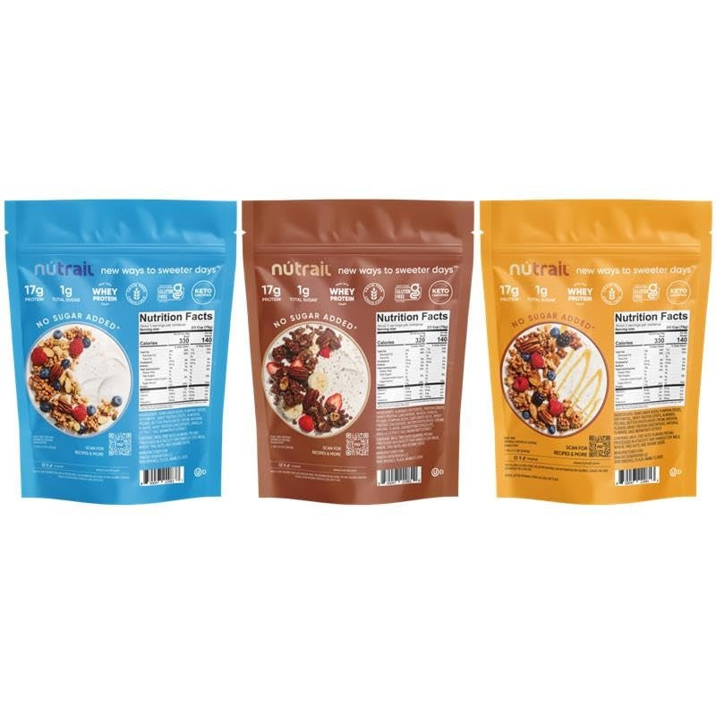 NuTrail 17g Protein Nut Granola Cereal, Variety Pack, No Sugar Added, Keto, Low Carb, Gluten Free, Grain Free, Healthy Breakfast 8 oz. 3 Count