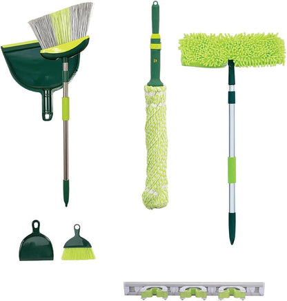 Pine-Sol Broom & Mop Cleaning Set - All-in-One Floor Cleaning Kit with Angled Broom and Dustpan, Twist & Microfiber Mops, Mini Dustpan with Brush, and Wall Mount Storage Rack - 7 Pieces