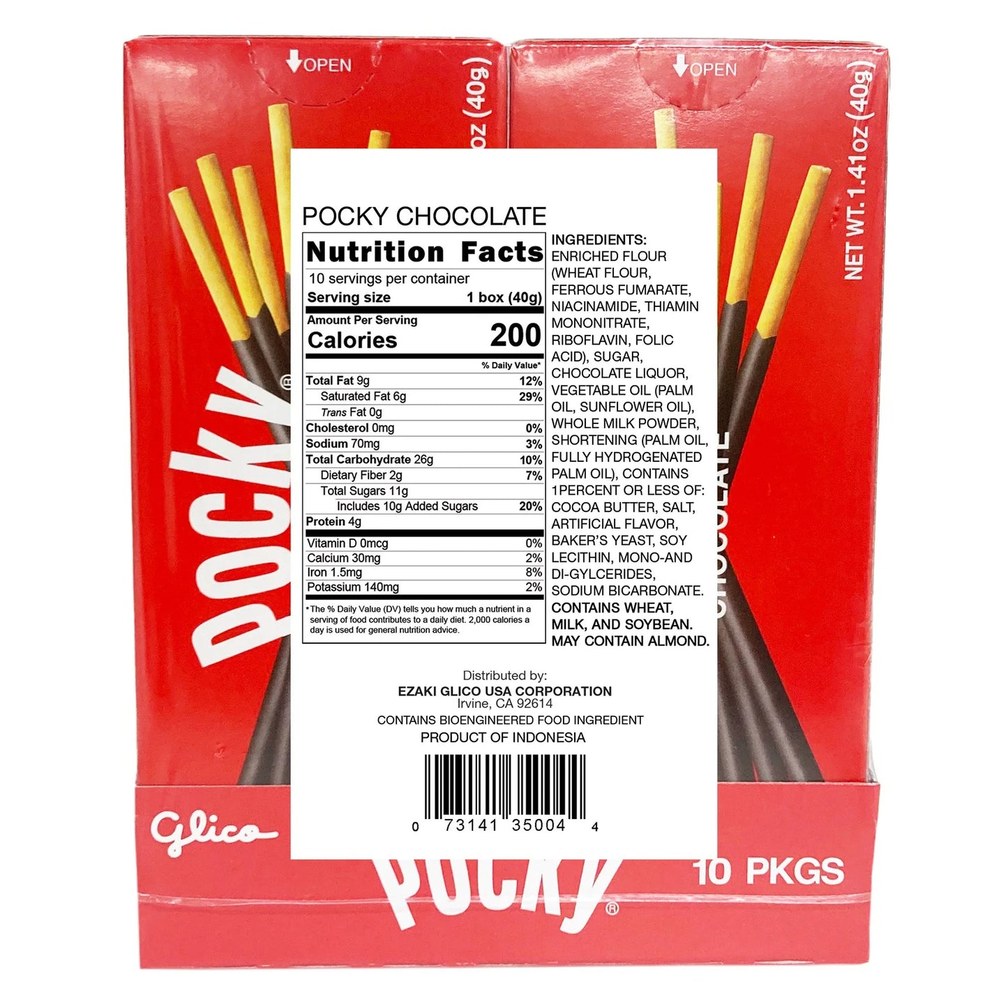 Glico Pocky Cream Covered Biscuit Sticks, Chocolate, 1.41 oz, 10 ct