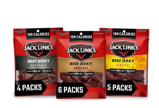 Jack Link's Beef Jerky Variety Pack – Includes Original, Teriyaki and Peppered Jerky, Bulk Protein Snack Pack, Good Source of Protein, Meat Snacks Made with 100% Beef – 1.25 Oz (Pack of 15)