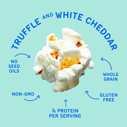 Khloud Protein Popcorn - Truffle & White Cheddar - 7g Protein Snacks for Adults & Kids - Flavored Popcorn Made with Real Ingredients & Milk Protein Isolate - Non-GMO, Gluten-Free, Kosher - 4oz, 12pk