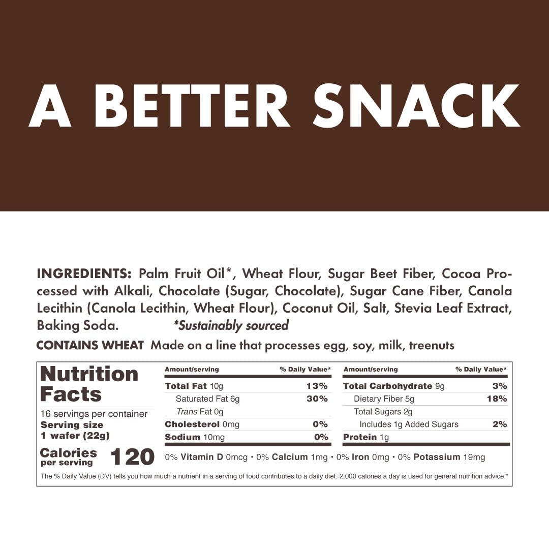 Rip Van Dark Chocolate Wafer Cookies - Healthy Snacks - Non GMO, Keto, Low Carb, Low Sugar (2g), Low Calorie and Vegan, 16 Count