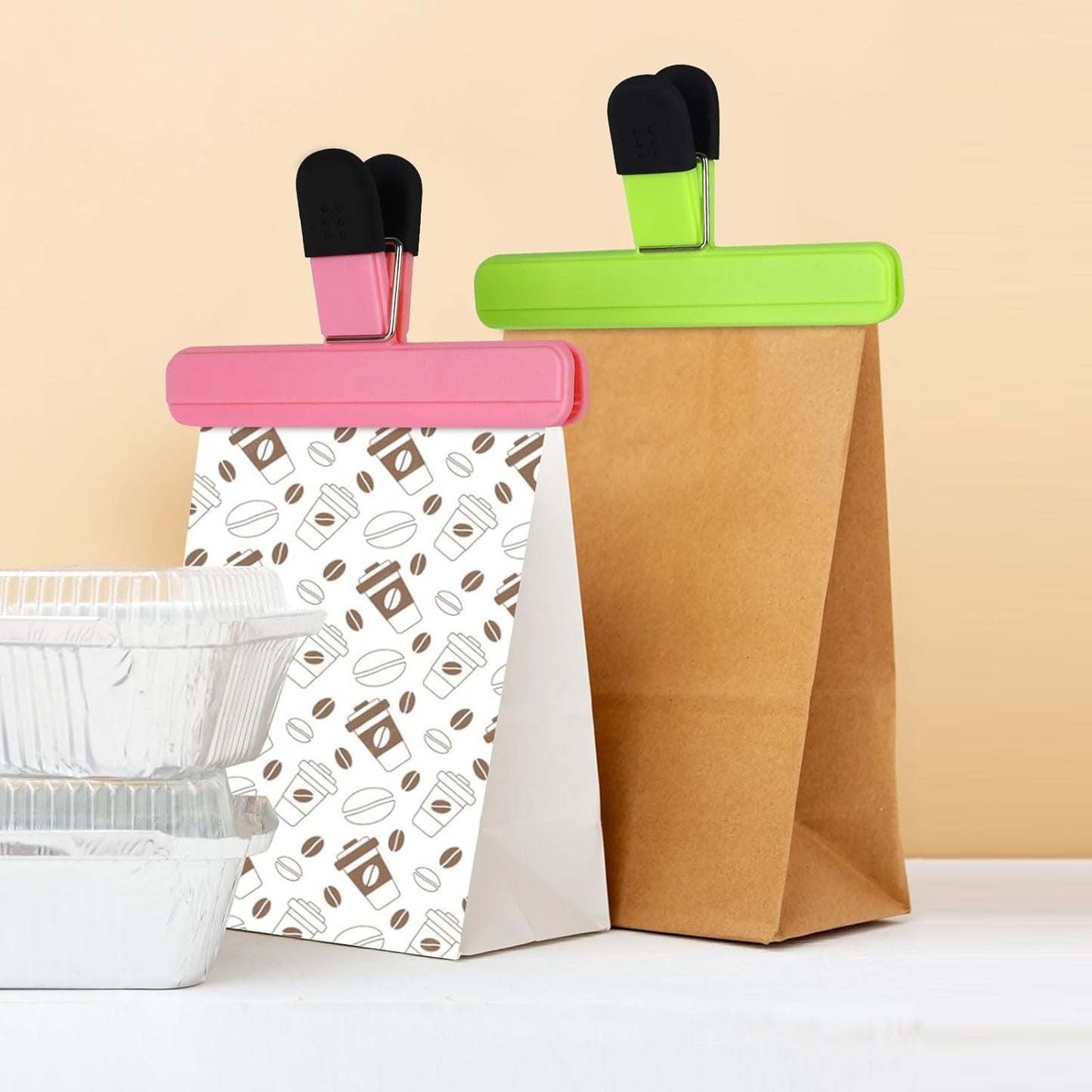 Oualhoo Chip Bag Clips, Wide Open Bag Clips for Food Storage with Heavy Duty Tight Seal Grip, 6 PCS (3 x L, 3 x S)