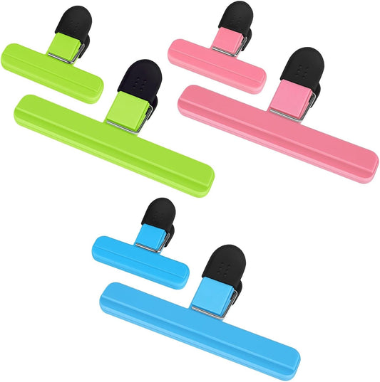 Oualhoo Chip Bag Clips, Wide Open Bag Clips for Food Storage with Heavy Duty Tight Seal Grip, 6 PCS (3 x L, 3 x S)