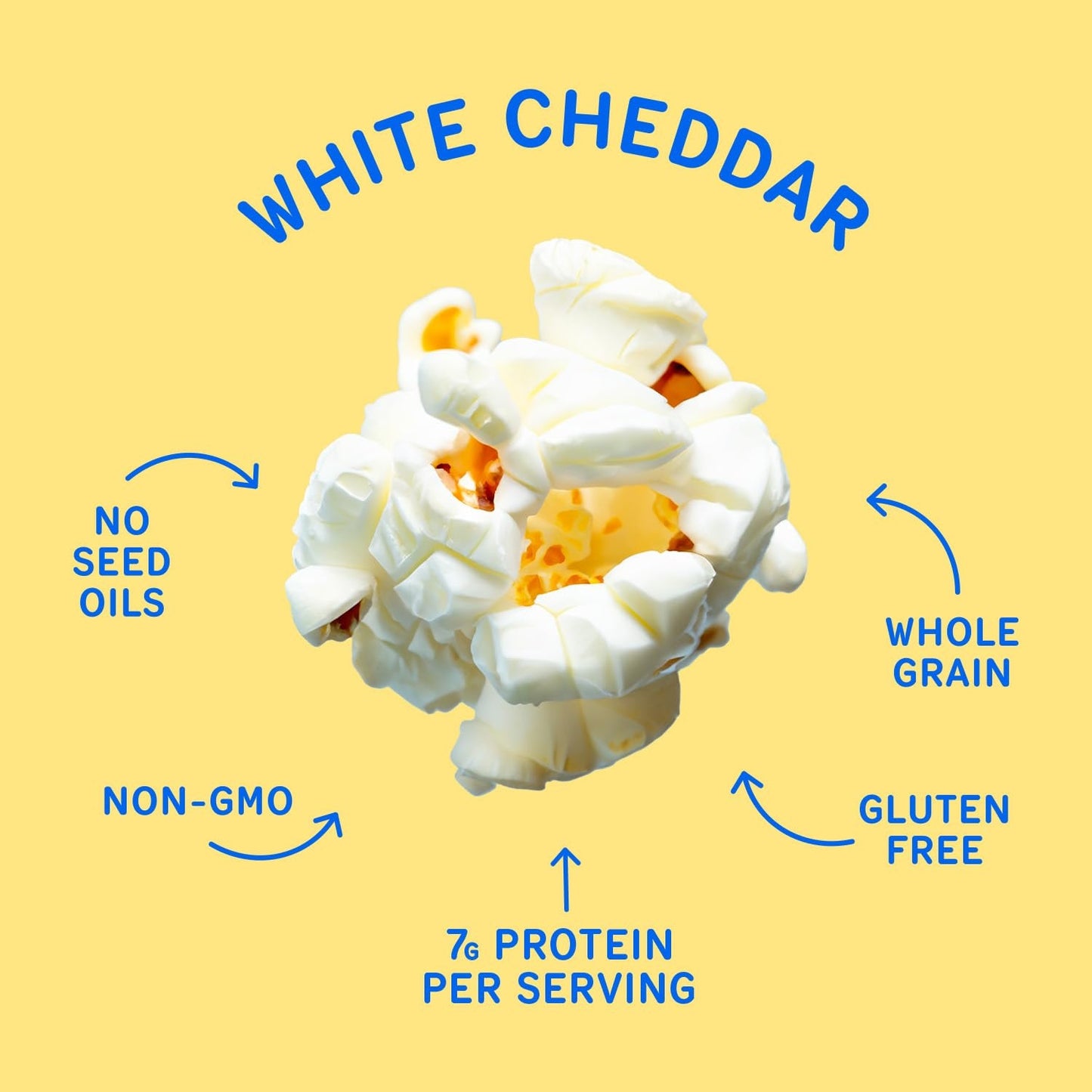 Khloud Protein Popcorn - White Cheddar - 7g Protein Snacks for Adults & Kids - Flavored Popcorn Made with Real Ingredients & Milk Protein Isolate - Non-GMO, Gluten-Free, Kosher - 1oz, 24ct