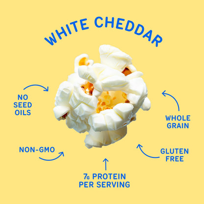 Khloud Protein Popcorn - White Cheddar - 7g Protein Snacks for Adults & Kids - Flavored Popcorn Made with Real Ingredients & Milk Protein Isolate - Non-GMO, Gluten-Free, Kosher - 1oz, 24ct