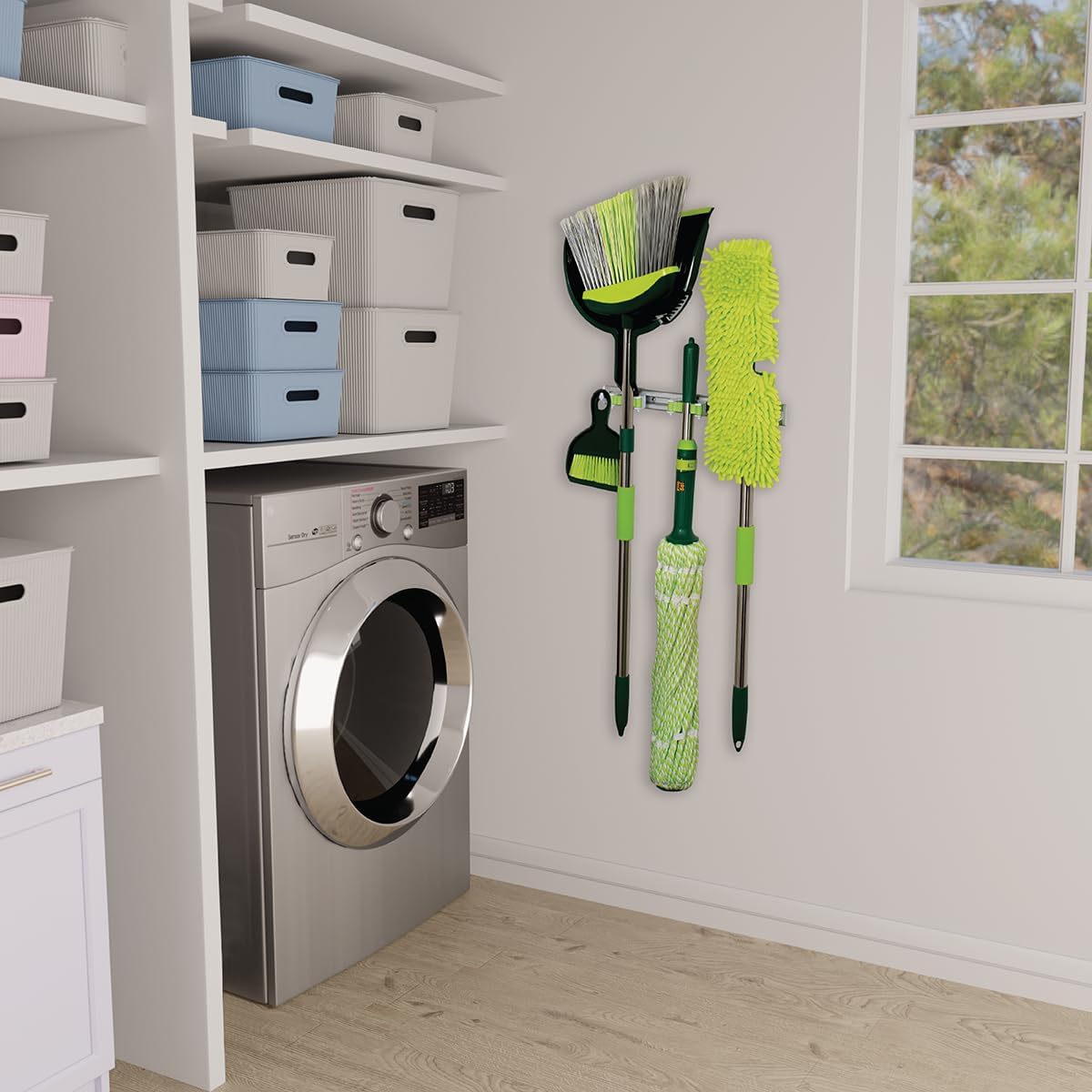 Pine-Sol Broom & Mop Cleaning Set - All-in-One Floor Cleaning Kit with Angled Broom and Dustpan, Twist & Microfiber Mops, Mini Dustpan with Brush, and Wall Mount Storage Rack - 7 Pieces