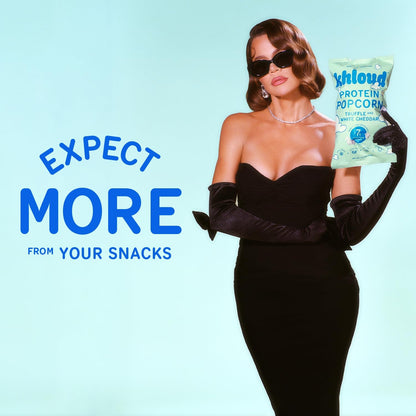 Khloud Protein Popcorn - Truffle & White Cheddar - 7g Protein Snacks for Adults & Kids - Flavored Popcorn Made with Real Ingredients & Milk Protein Isolate - Non-GMO, Gluten-Free, Kosher - 4oz, 12pk