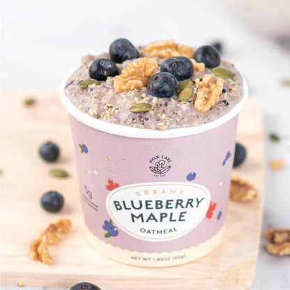 Mylk Labs Blueberry Maple Protein Oatmeal Cups, Whole Grain, Low Sugar, High Fiber Breakfast with Superfoods, Quick & Easy, On the Go, Instant Oatmeal, Rolled Oats, Gluten Free, Vegan, Nut Free, 12 Pack