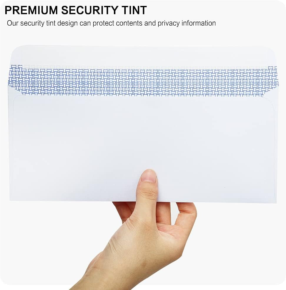 HERKKA #10 Security Self-Seal Envelopes, No.10 Windowless Bussiness Envelopes, Security Tinted with Printer Friendly Design - Size 4-1/8 x 9-1/2 Inch - White - 24 LB - 1000 Pack