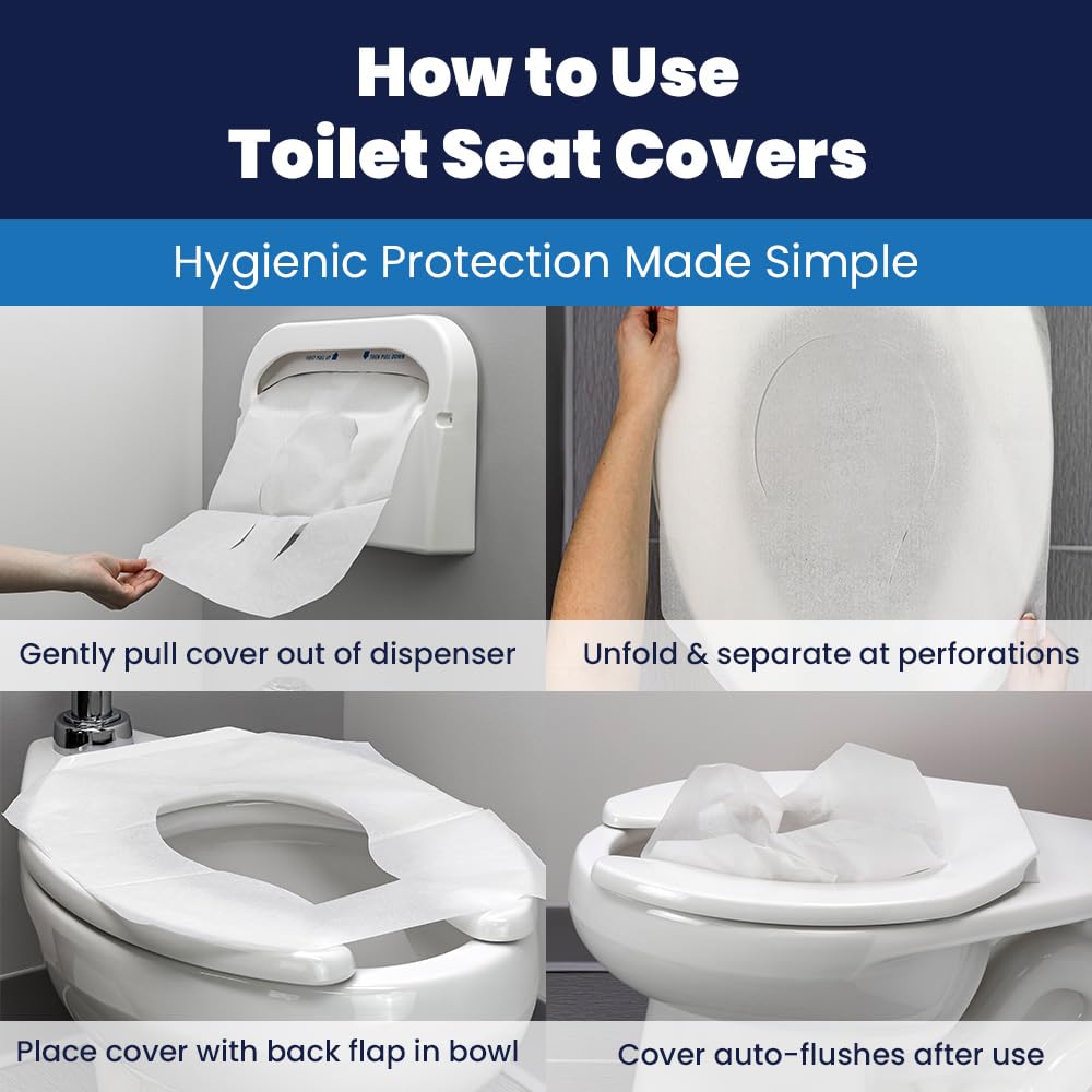 Hospeco Flushable Toilet Seat Covers - 1000 Pcs, 4 Packs of 250 - Disposable Paper Discreet Seats for Commercial Wall Dispenser, 16.75 x 14.25 Half-Fold, White