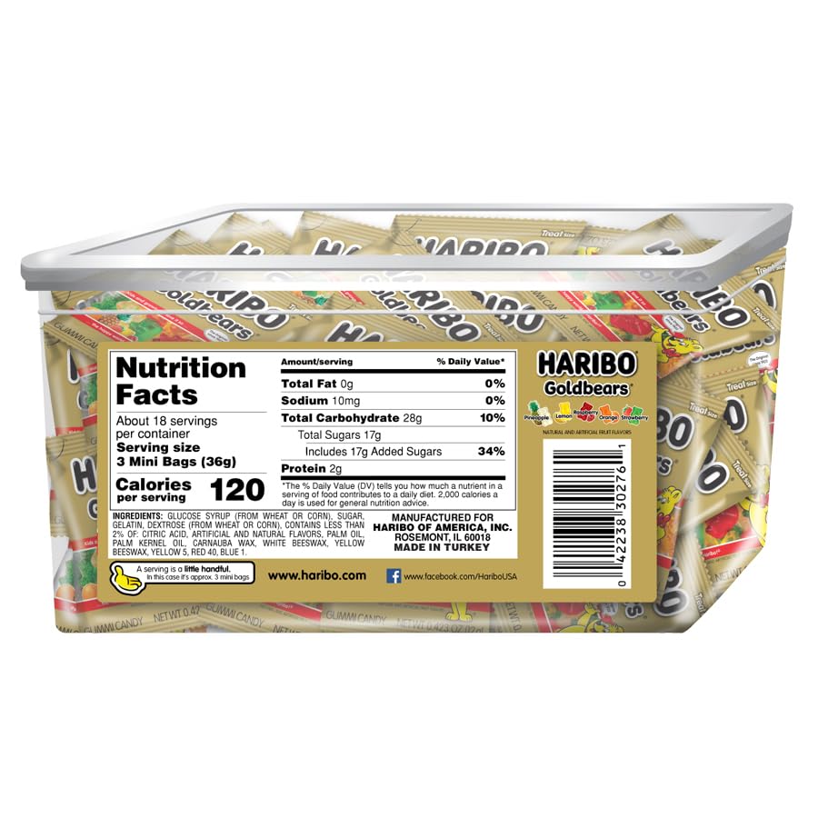 HARIBO Goldbears, Gummi Candy, 22.8 oz Tub (54 Packs) Assorted Flavors