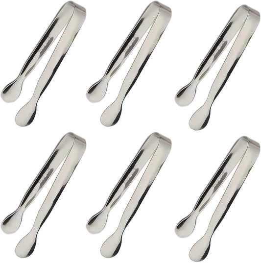 6PCS Ice Tongs Mini Sugar Tongs 4.25Inch Stainless Steel Small Serving Tong, Tiny Kitchen Tong for Appetizers,Tea Party, Coffee Bar, Desserts by Sunenlyst (Silver)