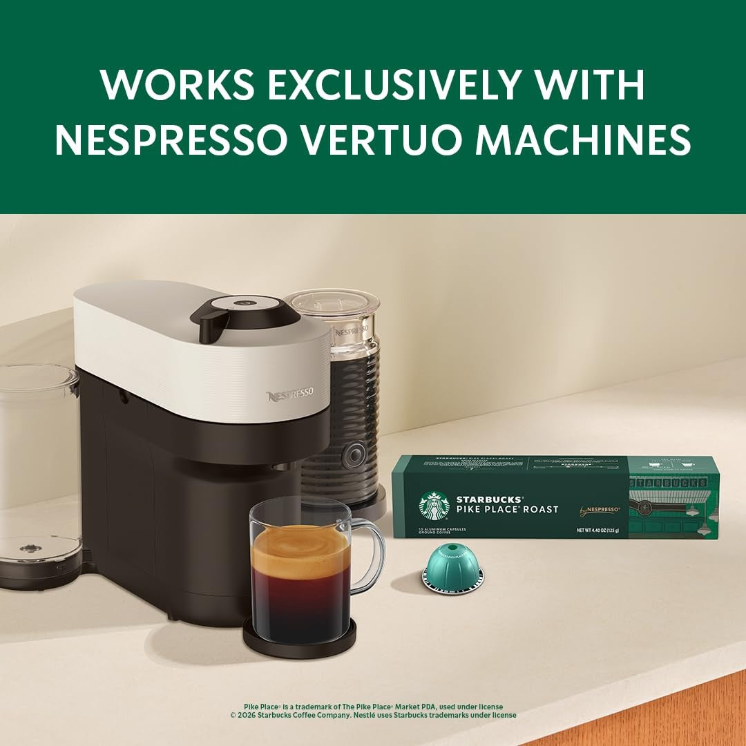 Starbucks by Nespresso Vertuo, Pike Place, Medium Roast Coffee 30-count Coffee Pods, Brews 7.8 oz.