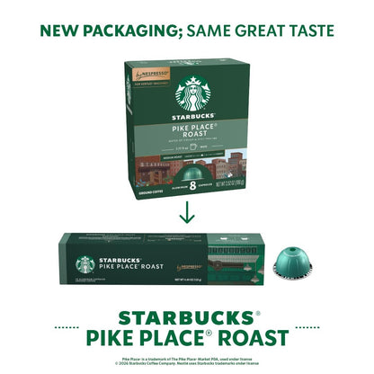Starbucks by Nespresso Vertuo, Pike Place, Medium Roast Coffee 30-count Coffee Pods, Brews 7.8 oz.