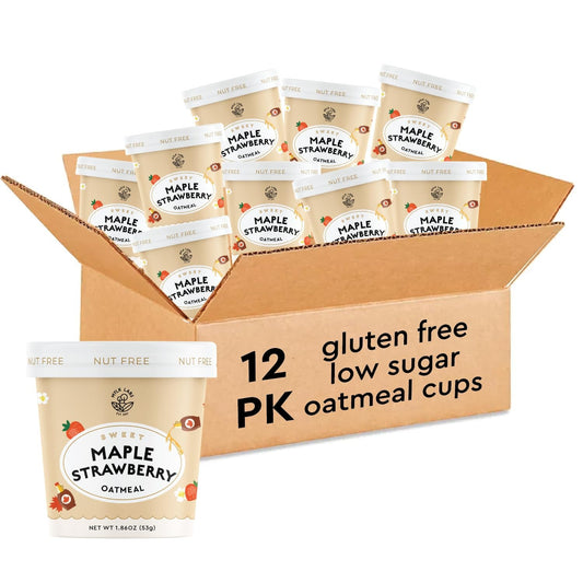 Mylk Labs Maple Strawberry Protein Oatmeal Cups – Whole Grain, Low Sugar Breakfast with Superfoods – Quick & Easy Instant Oatmeal, Non-GMO, Gluten Free, Nut Free (12 Pack)