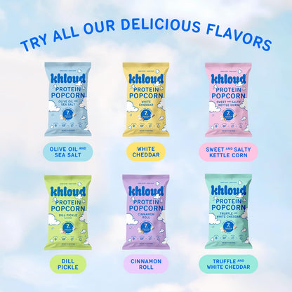 Khloud Protein Popcorn - Truffle & White Cheddar - 7g Protein Snacks for Adults & Kids - Flavored Popcorn Made with Real Ingredients & Milk Protein Isolate - Non-GMO, Gluten-Free, Kosher - 4oz, 12pk