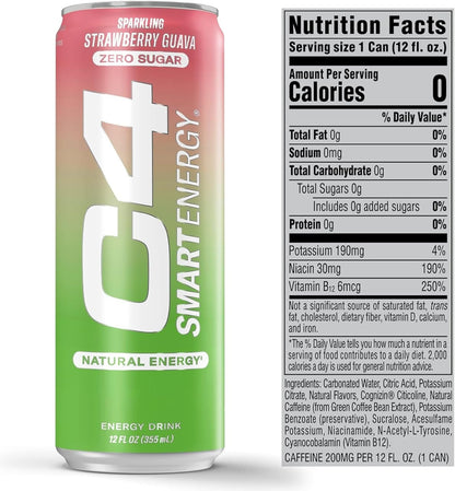 Cellucor C4 Smart Energy Drink Variety Pack, Strawberry Guava, Cherry Berry Lime, Watermelon, 15pk 12oz