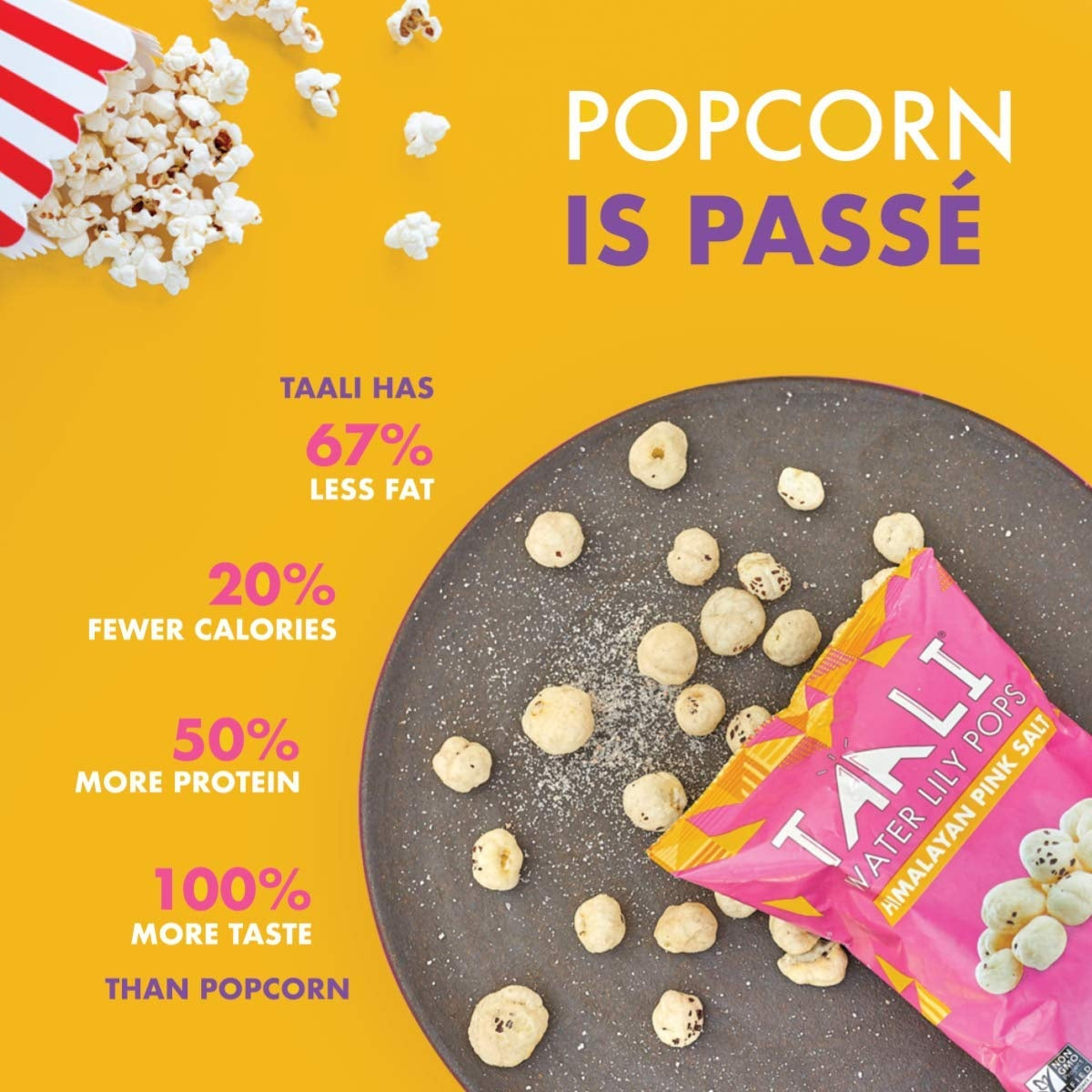 Taali Tikka Masala Water Lily Pops (4-Pack) - Roasted Fox Nuts Makhana Snack | Crunchy Indian Healthy Snacks | Protein-rich, Vegan, Gluten Free, Non GMO | 2.3 oz Multi-Serve Bags