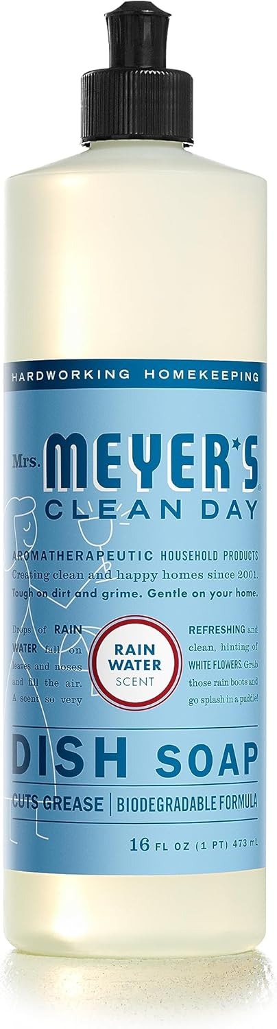 MRS. MEYER'S CLEAN DAY Liquid Dish Soap, Biodegradable Formula, Rain Water, 16 fl. oz