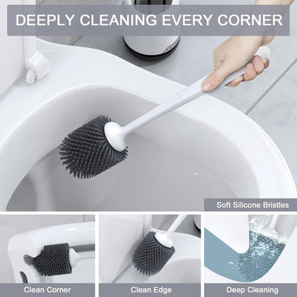 Lefree Silicone Toilet Brush,Rubber Toilet Bowl Brush and Holder Set with Ventilated Holder, Toilet Cleaner Brush for Bathroom,Floor Standing & Wall Mounted Toilet Scrubber Without Drilling