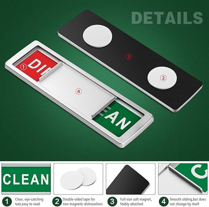 Dishwasher Magnet Clean Dirty Sign Shutter Only Changes When You Push It Non-Scratching Strong Magnet or Adhesive Options Indicator Tells Whether Dishes are Clean or Dirty (Silver)