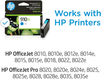 HP 910XL Cyan High-Yield Ink Cartridge | Works with OfficeJet 8010, 8020, Pro 8020, 8030 | Eligible for Instant Ink | 3YL62AN