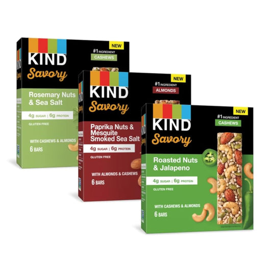 KIND® Bars Savory 18ct Variety Pack (Rosemary, Jalapeno and Paprika), 6g Protein, High Fiber, Gluten Free Snack Bars