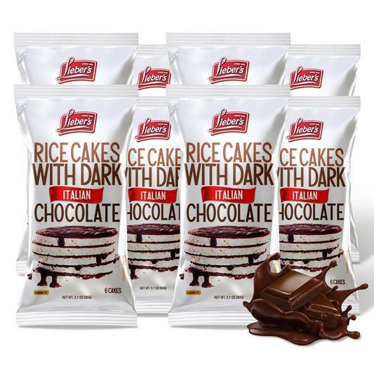 LIEBERS Dark Chocolate Rice Cakes, Kosher Certified Dairy Free, Gluten Free Snack (Dark Chocolate) Pack Of 8