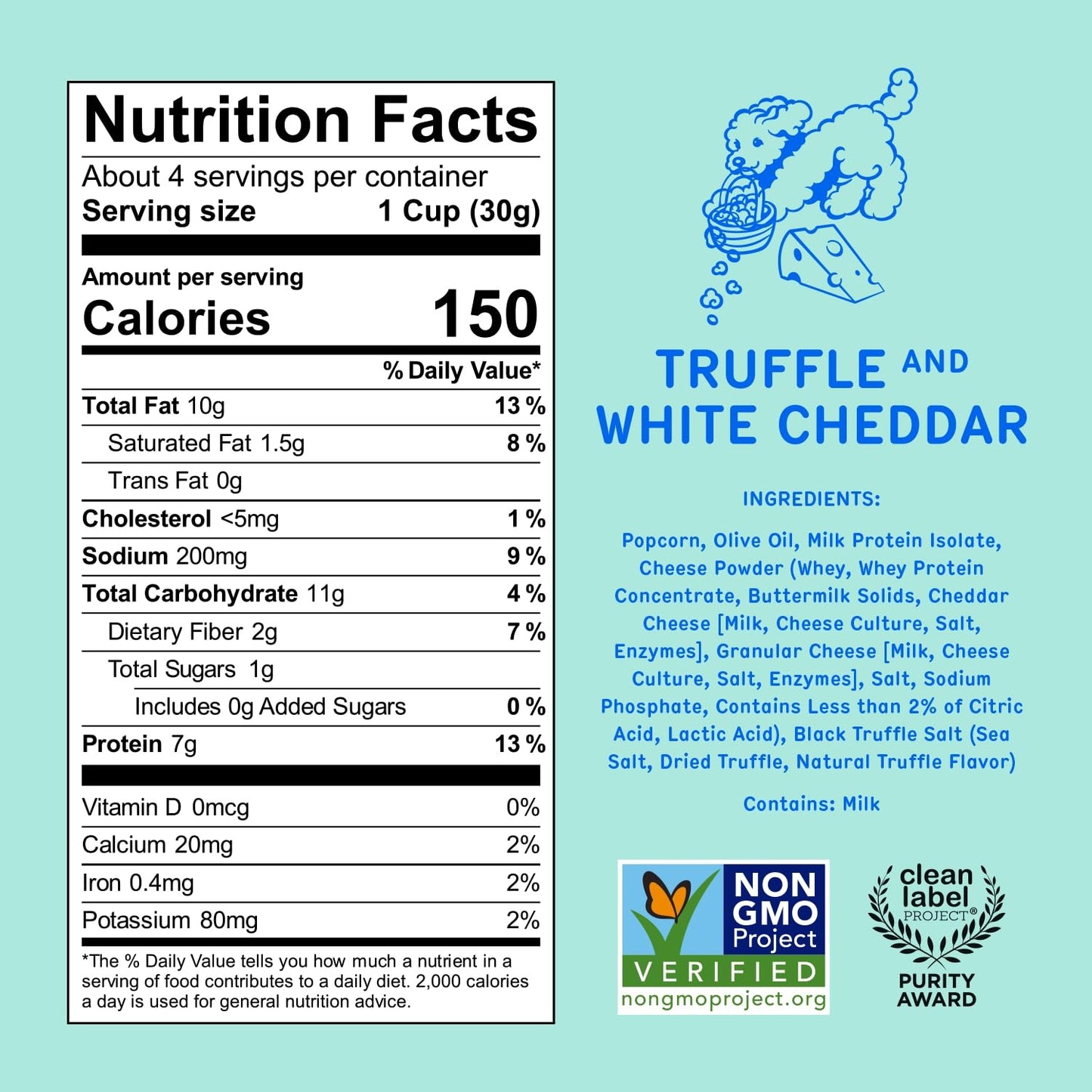 Khloud Protein Popcorn - Truffle & White Cheddar - 7g Protein Snacks for Adults & Kids - Flavored Popcorn Made with Real Ingredients & Milk Protein Isolate - Non-GMO, Gluten-Free, Kosher - 4oz, 12pk