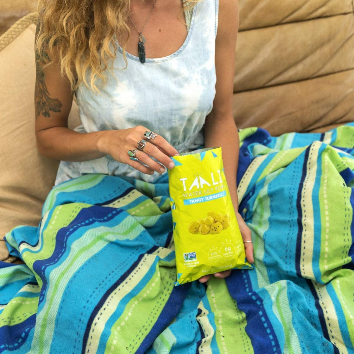 Taali Tangy Turmeric Water Lily Pops (4-Pack) - Roasted Fox Nuts Makhana Snack | Crunchy Indian Healthy Snacks | Protein-rich, Vegan, Gluten Free, Non GMO | 2.3 oz Multi-Serve Bags