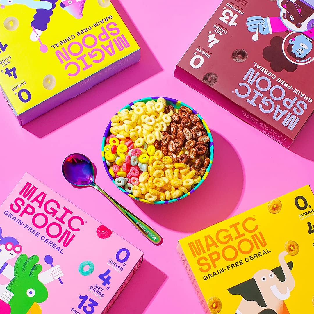 Magic Spoon Cereal - High Protein Cereals - Sugar Free Snacks & Breakfast Food - Grain & Gluten Free Cereal - Low Carb & Keto Friendly - 4 Pack Variety: Fruity, Cocoa, Classic Marshmallow, Peanut Butter