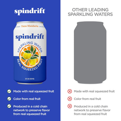 Spindrift Sparkling Water, Yuzu Mandarin Flavored, Made with Real Squeezed Fruit, 12 Fl OZ Cans, Pack of 24 (Only 6 Calories per Can)