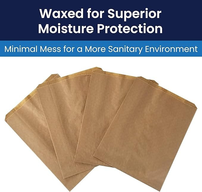Hospeco KL Waxed Kraft Feminine Hygiene Liner Bag with Gusset,10.25" x 7.5" x 3.5",(Case of 500)