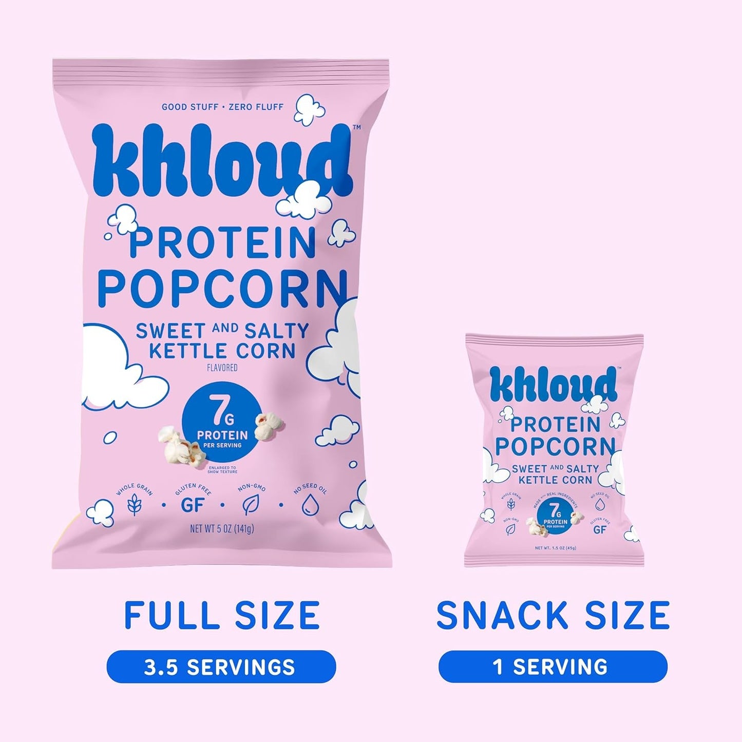 Khloud Protein Popcorn - Sweet & Salty Kettle Corn - 7g Protein Snacks for Adults & Kids - Flavored Popcorn Made with Real Ingredients & Milk Protein Isolate - Non-GMO, Gluten-Free, Kosher - 1oz, 24ct