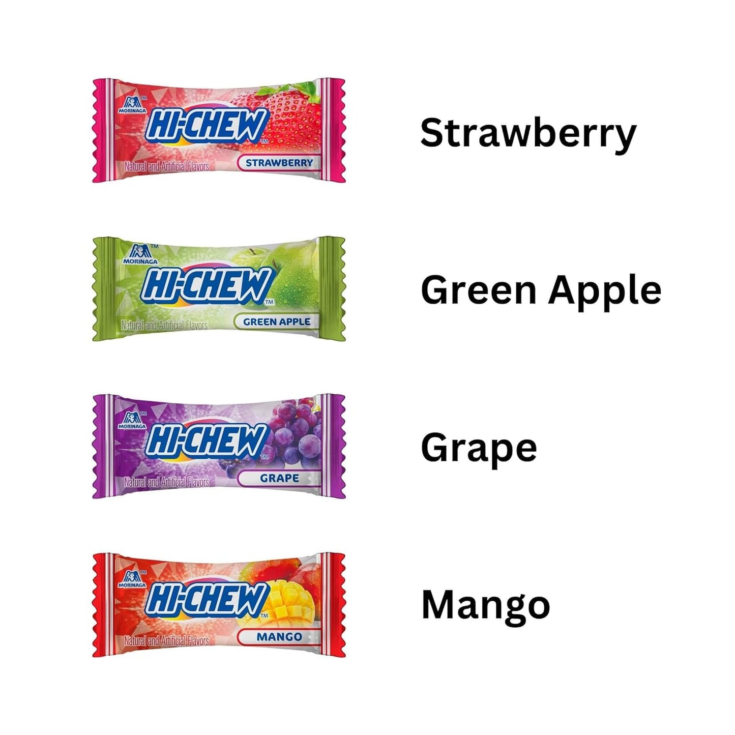 HI-CHEW Assorted Bulk Candy Bag, Green Apple Strawberry Mango Grape, Soft & Chewy Candy 2.2lb - 185+ Pieces Individually Wrapped - Made with Immensely Juicy Fruity Flavors