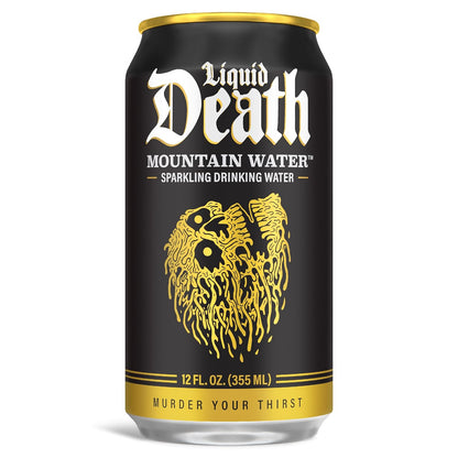 Liquid Death Sparkling Mountain Water, Real Mountain Source, Ice-Cold Cans, Infinitely Recyclable, 12 Fl Oz (Pack of 12)