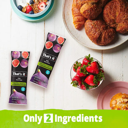That's it. Fig Probiotic Fruit Bar Pack,. Just Real Fruit + Probiotics, 70 Calories Per Bar, All Natural, 2- Ingredients, Shelf Stable, Allergy-Friendly (12 Count)