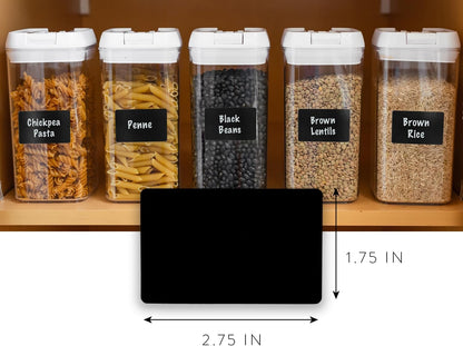 200 Chalkboard Labels for Storage Bins, Removable Black Stickers with Chalk Marker, Pantry Containers and Storage Bin Organization