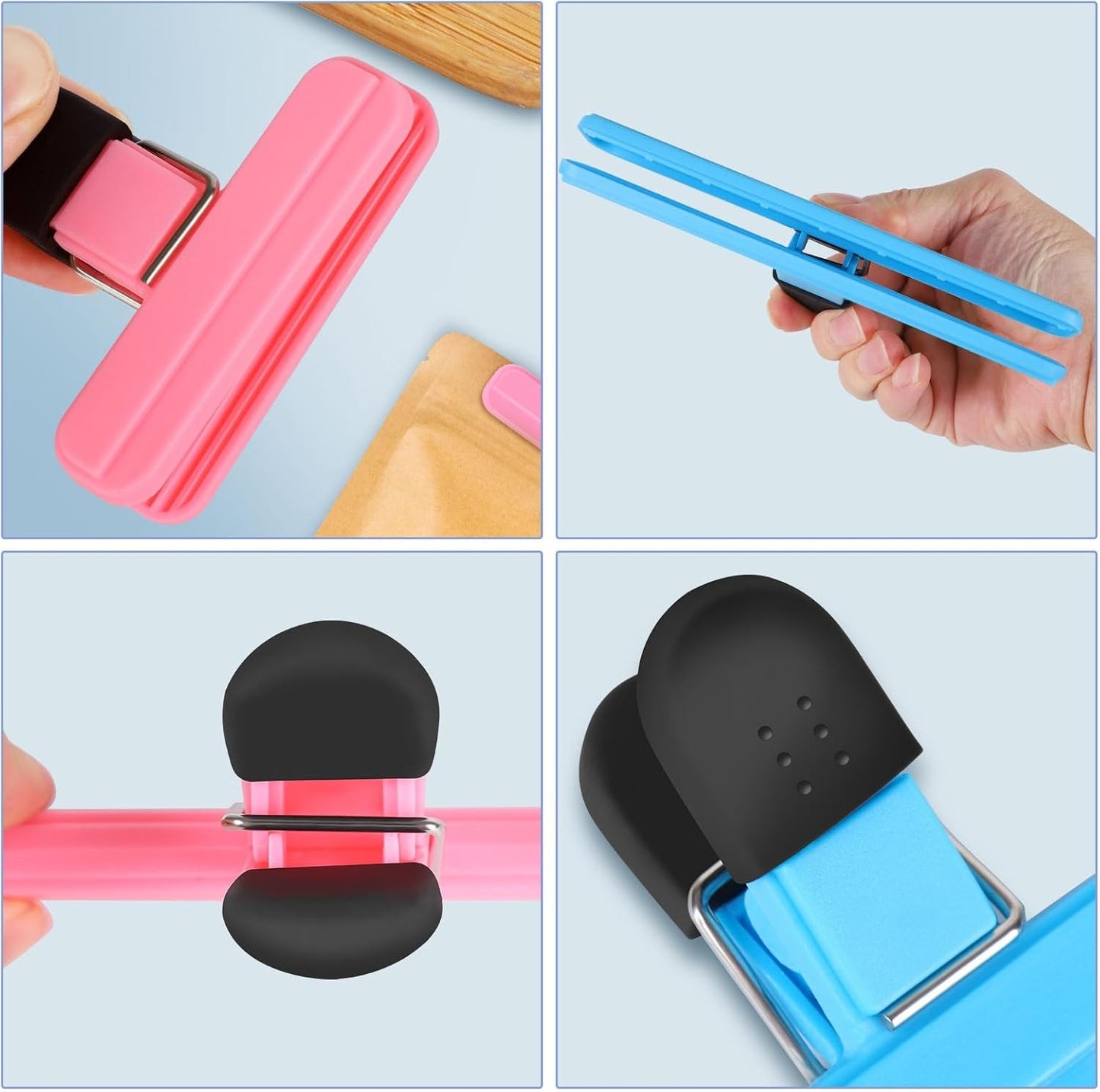 Oualhoo Chip Bag Clips, Wide Open Bag Clips for Food Storage with Heavy Duty Tight Seal Grip, 6 PCS (3 x L, 3 x S)